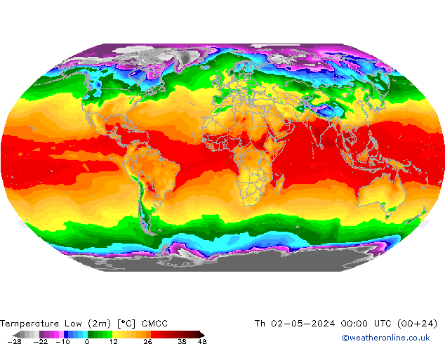 temperatura mín. (2m) CMCC Qui 02.05.2024 00 UTC