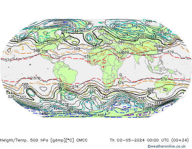 Height/Temp. 500 hPa CMCC Qui 02.05.2024 00 UTC