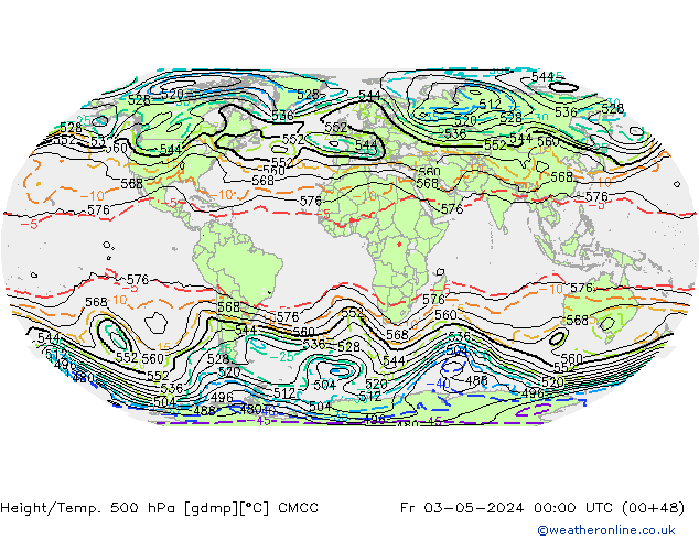 Geop./Temp. 500 hPa CMCC vie 03.05.2024 00 UTC