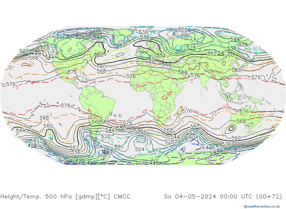 Yükseklik/Sıc. 500 hPa CMCC Cts 04.05.2024 00 UTC