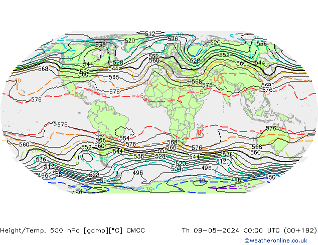 Height/Temp. 500 hPa CMCC Th 09.05.2024 00 UTC