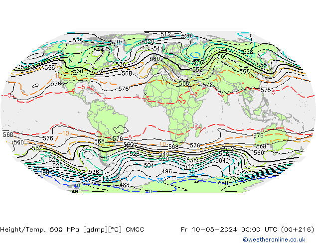 Hoogte/Temp. 500 hPa CMCC vr 10.05.2024 00 UTC