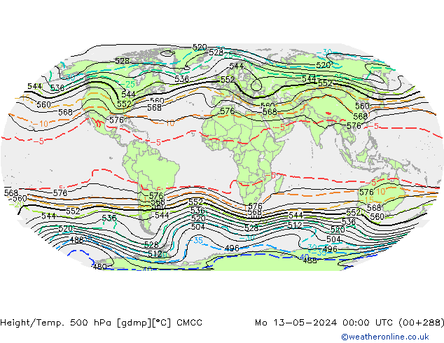 Height/Temp. 500 гПа CMCC пн 13.05.2024 00 UTC