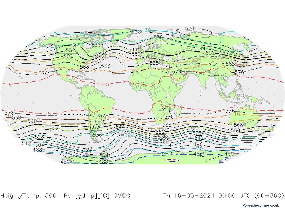Height/Temp. 500 hPa CMCC Do 16.05.2024 00 UTC