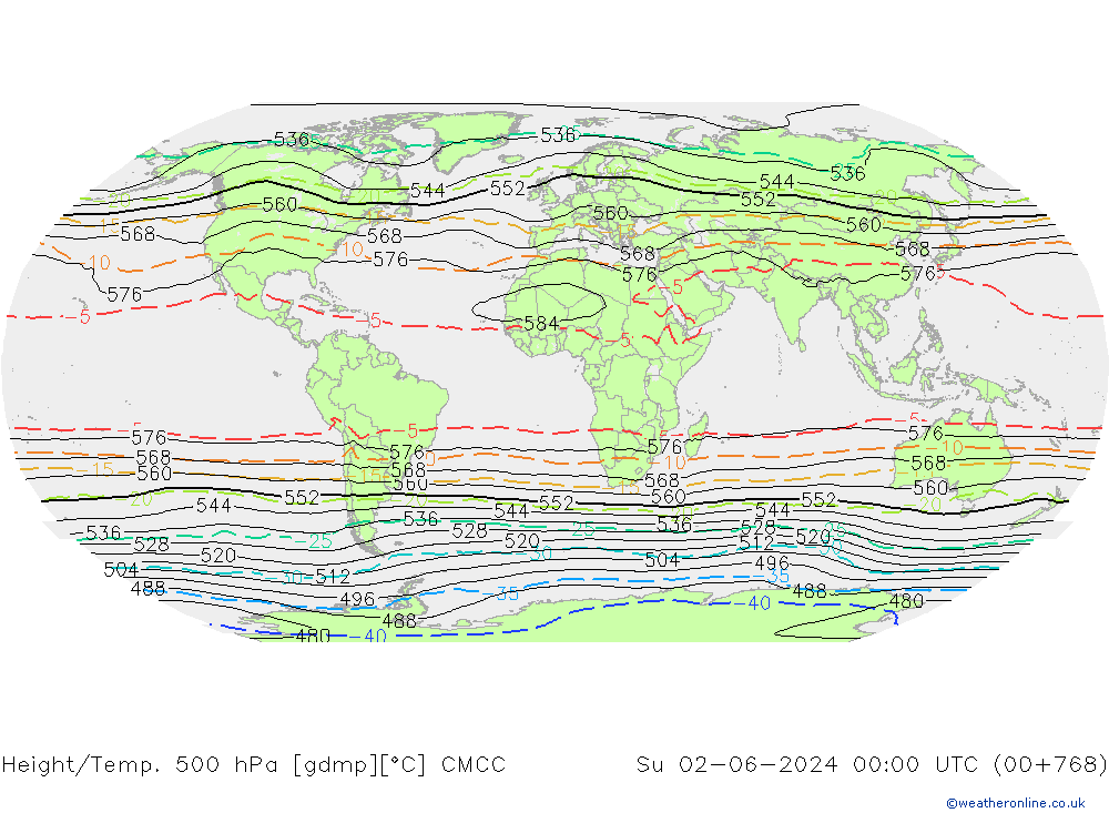 Height/Temp. 500 hPa CMCC So 02.06.2024 00 UTC