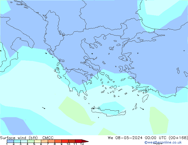 Surface wind (bft) CMCC St 08.05.2024 00 UTC