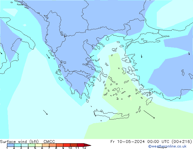 Rüzgar 10 m (bft) CMCC Cu 10.05.2024 00 UTC