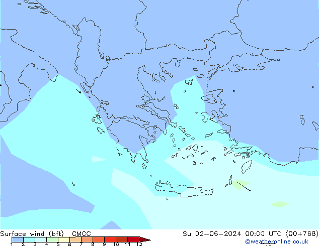 Vento 10 m (bft) CMCC dom 02.06.2024 00 UTC