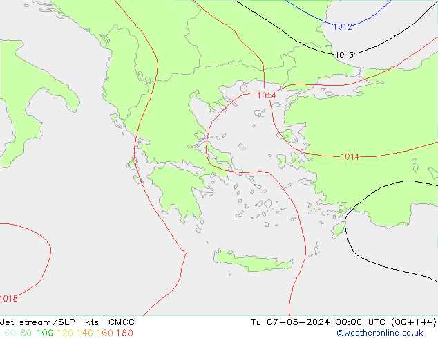 Jet stream/SLP CMCC Tu 07.05.2024 00 UTC