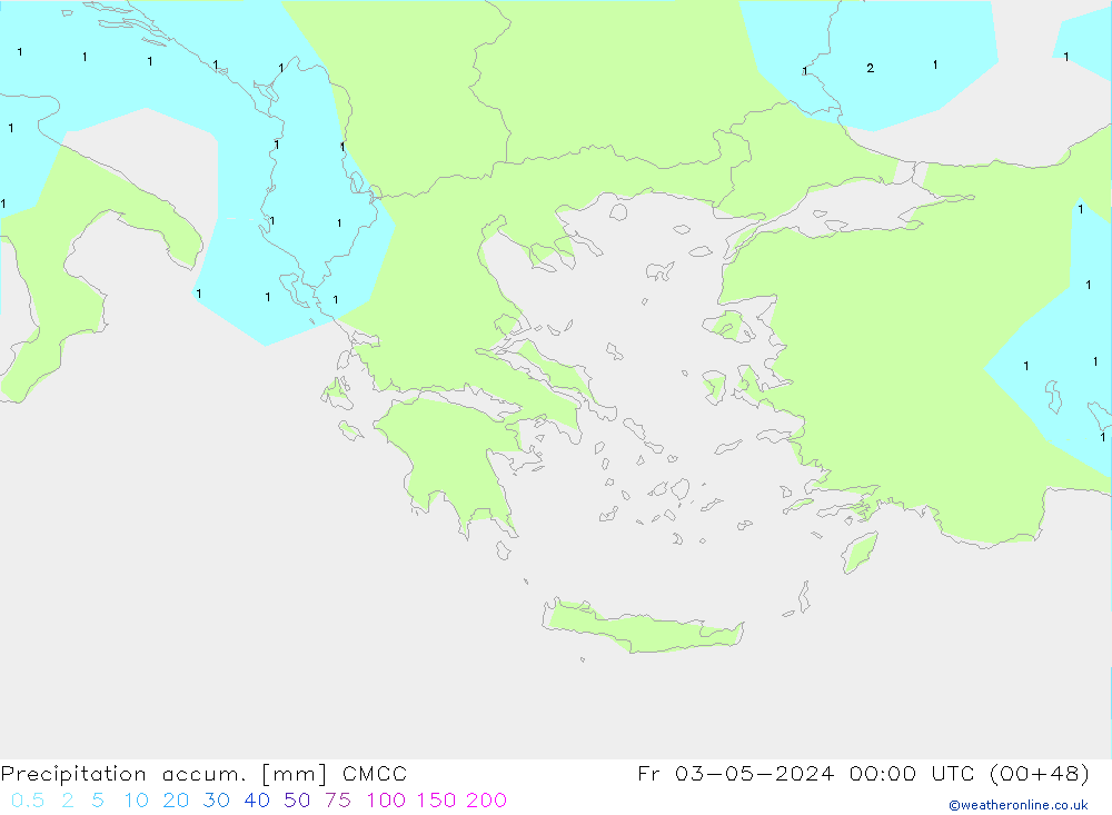 Precipitation accum. CMCC Pá 03.05.2024 00 UTC