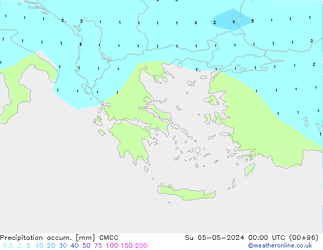 Totale neerslag CMCC zo 05.05.2024 00 UTC