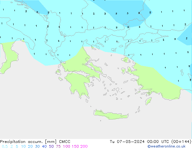 Totale neerslag CMCC di 07.05.2024 00 UTC