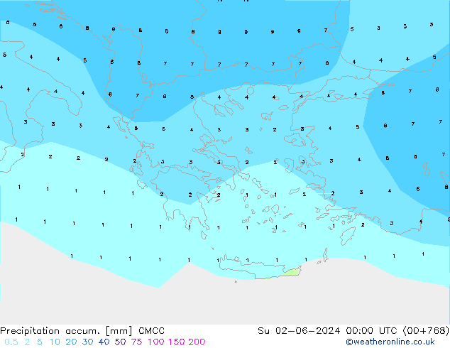 Precipitation accum. CMCC dom 02.06.2024 00 UTC