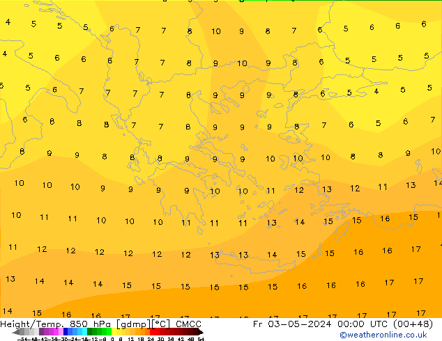 Height/Temp. 850 hPa CMCC  03.05.2024 00 UTC