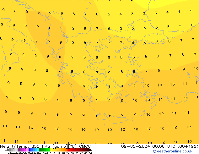 Géop./Temp. 850 hPa CMCC jeu 09.05.2024 00 UTC