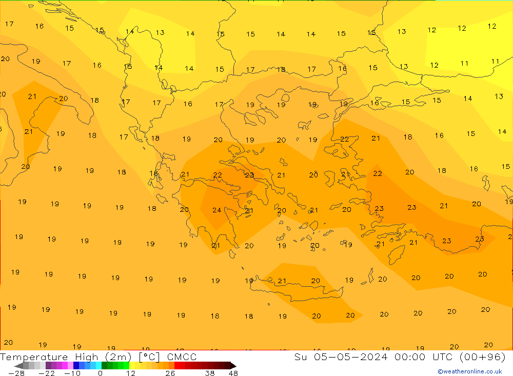 Temperature High (2m) CMCC Su 05.05.2024 00 UTC