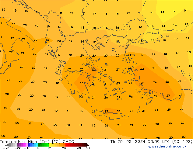 Temperatura máx. (2m) CMCC jue 09.05.2024 00 UTC