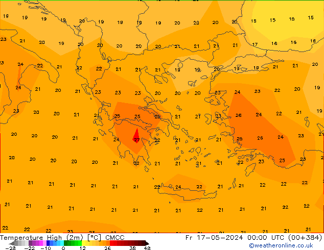 Nejvyšší teplota (2m) CMCC Pá 17.05.2024 00 UTC