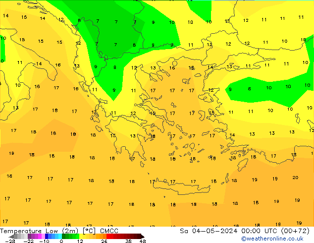 Temp. minima (2m) CMCC sab 04.05.2024 00 UTC