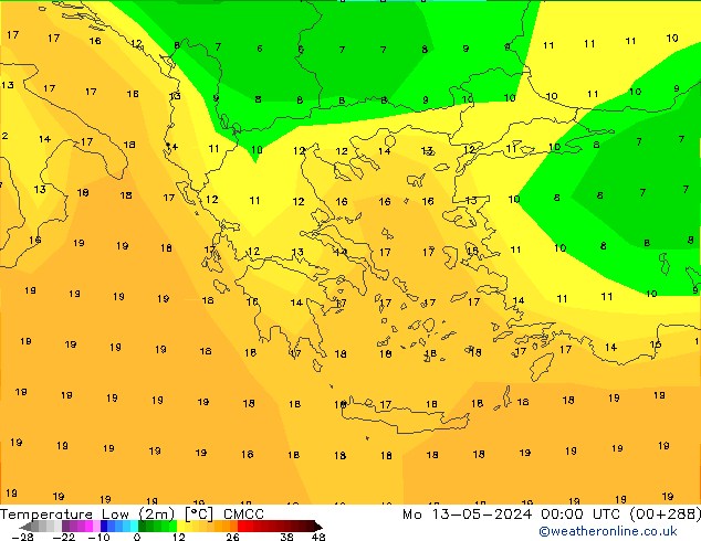 Temperature Low (2m) CMCC Mo 13.05.2024 00 UTC