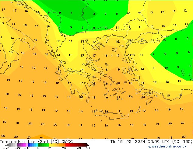 Temperature Low (2m) CMCC Th 16.05.2024 00 UTC