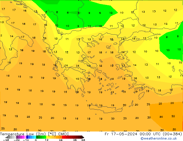 Nejnižší teplota (2m) CMCC Pá 17.05.2024 00 UTC