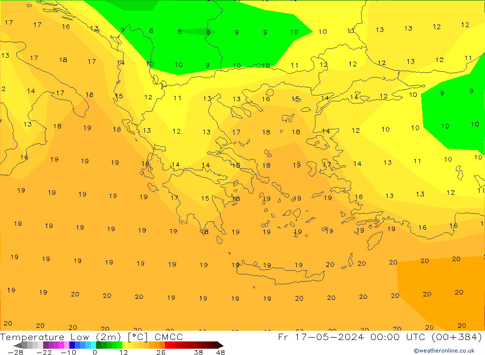 Nejnižší teplota (2m) CMCC Pá 17.05.2024 00 UTC