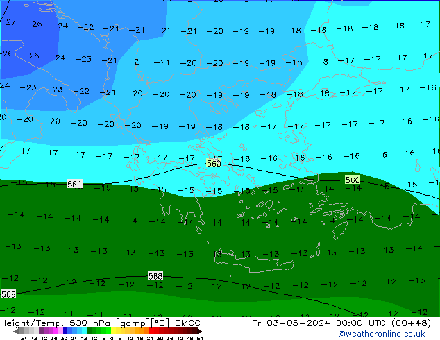 Height/Temp. 500 hPa CMCC ven 03.05.2024 00 UTC