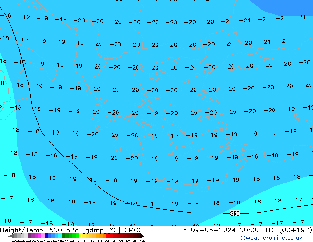 Height/Temp. 500 hPa CMCC Th 09.05.2024 00 UTC