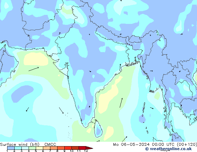 Wind 10 m (bft) CMCC ma 06.05.2024 00 UTC