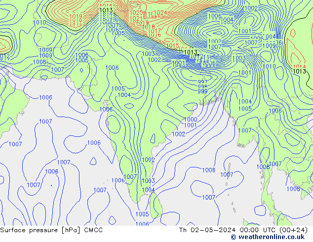 Presión superficial CMCC jue 02.05.2024 00 UTC