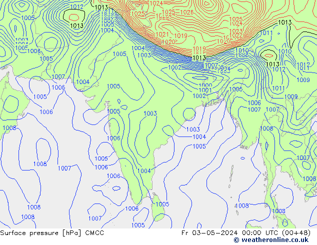 Pressione al suolo CMCC ven 03.05.2024 00 UTC