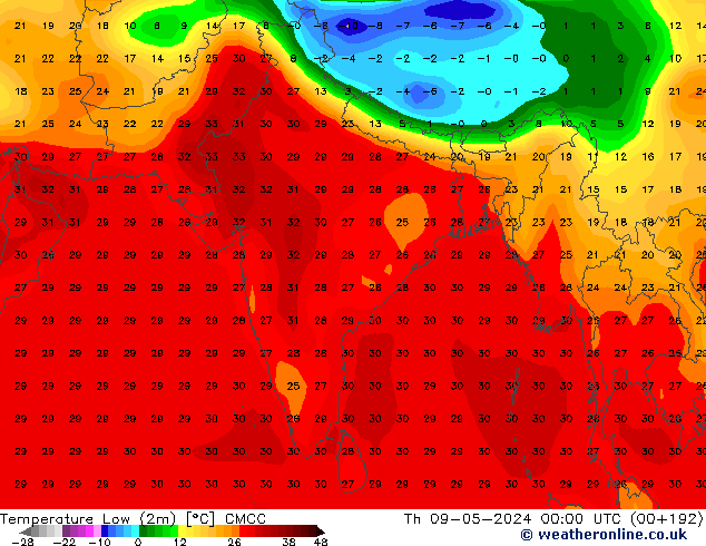 Temperature Low (2m) CMCC Th 09.05.2024 00 UTC