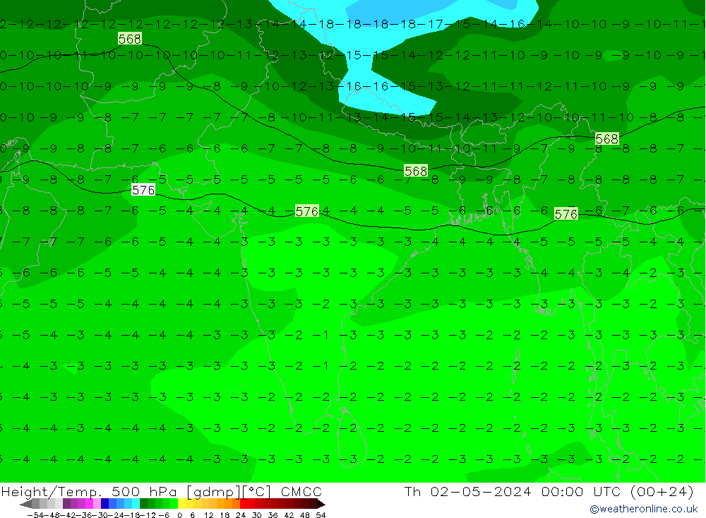 Height/Temp. 500 hPa CMCC Th 02.05.2024 00 UTC