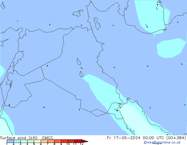 Viento 10 m (bft) CMCC vie 17.05.2024 00 UTC