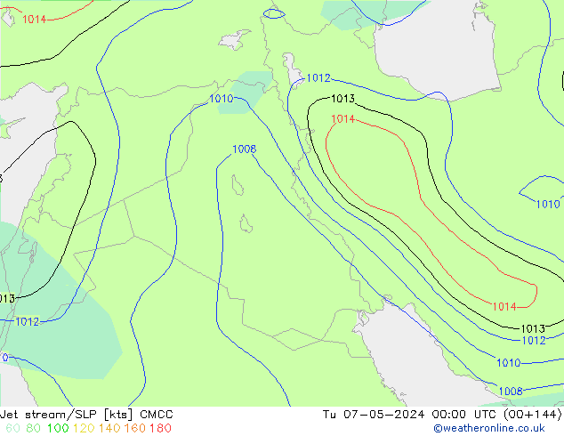 Jet stream/SLP CMCC Út 07.05.2024 00 UTC