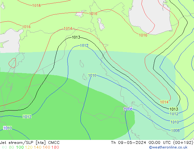 Jet stream/SLP CMCC Čt 09.05.2024 00 UTC