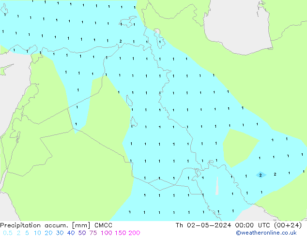 Precipitation accum. CMCC czw. 02.05.2024 00 UTC