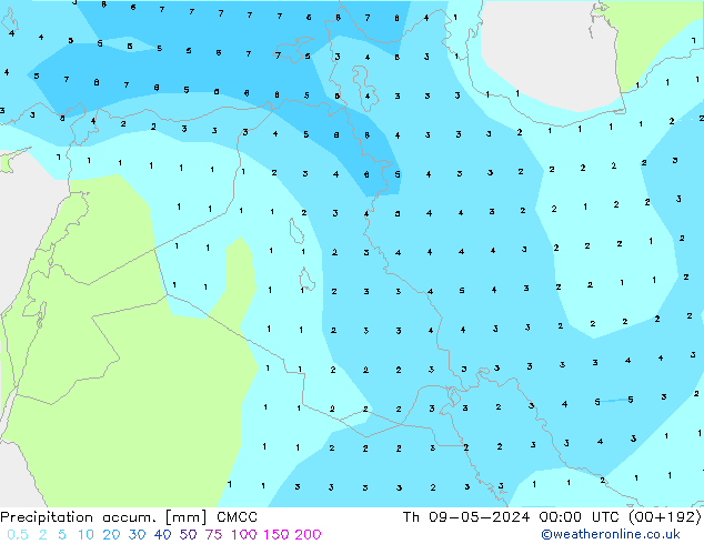 Precipitation accum. CMCC Čt 09.05.2024 00 UTC