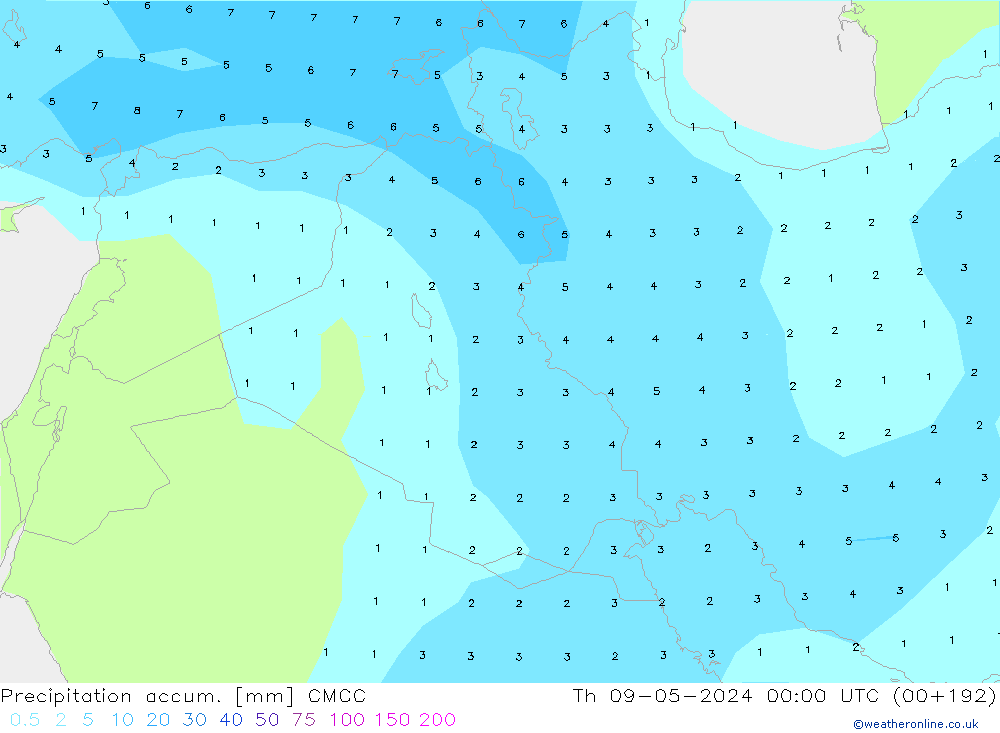 Precipitation accum. CMCC Qui 09.05.2024 00 UTC