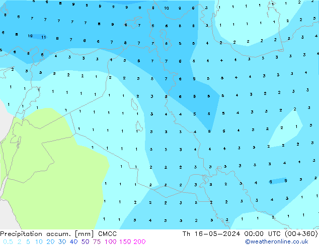 Precipitation accum. CMCC Qui 16.05.2024 00 UTC