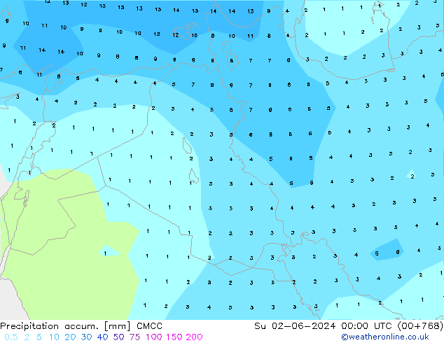 Precipitation accum. CMCC dom 02.06.2024 00 UTC