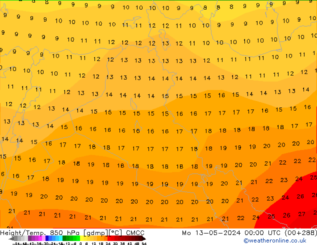 Height/Temp. 850 hPa CMCC Seg 13.05.2024 00 UTC