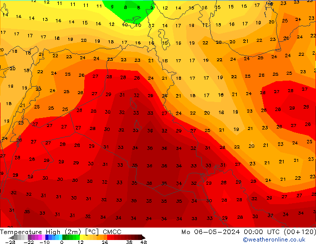 Temperature High (2m) CMCC Mo 06.05.2024 00 UTC