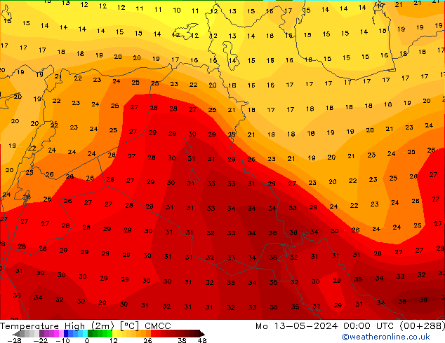 Temperature High (2m) CMCC Mo 13.05.2024 00 UTC