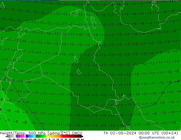 Height/Temp. 500 hPa CMCC czw. 02.05.2024 00 UTC