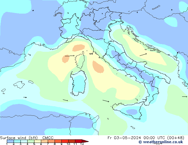 Bodenwind (bft) CMCC Fr 03.05.2024 00 UTC