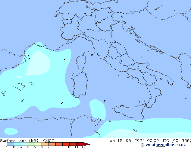 Wind 10 m (bft) CMCC wo 15.05.2024 00 UTC