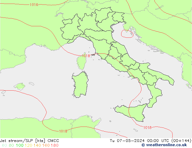 Jet stream/SLP CMCC Tu 07.05.2024 00 UTC