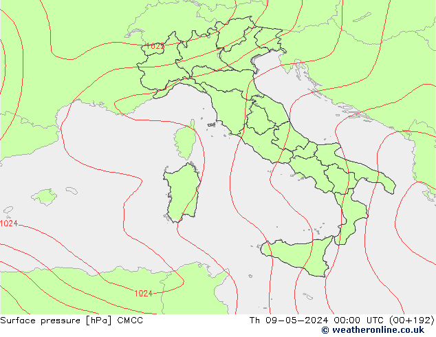 Atmosférický tlak CMCC Čt 09.05.2024 00 UTC